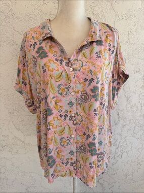 Lucky Brand Pink Floral Button-Down Shirt size XL